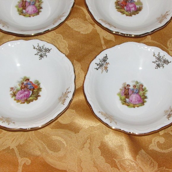 4 Vintage Porcelain Dessert Bowls Winterling Western Germany Romantic Scene - Picture 2 of 8